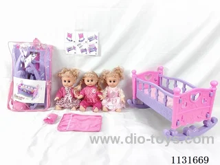 14 inch doll with English IC, trumpet blow up shaker, pillow, quilt