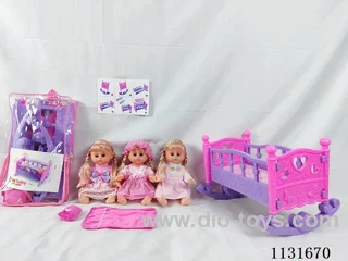 14 inch doll with English IC, trumpet blow up shaker, pillow, quilt