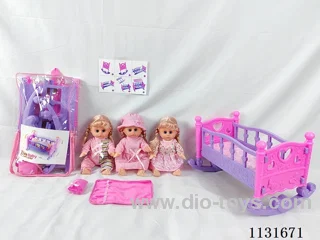 14 inch doll with English IC, trumpet blow up shaker, pillow, quilt