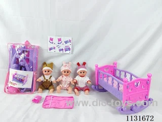 14 inch doll with English IC, trumpet blow up shaker, pillow, quilt