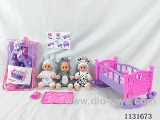 14 inch doll with English IC, trumpet blow up shaker, pillow, quilt