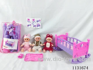 14 inch doll with English IC, trumpet blow up shaker, pillow, quilt