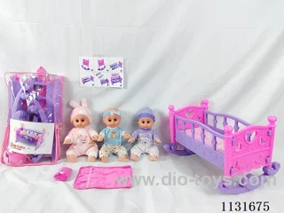 14 inch doll with English IC, trumpet blow up shaker, pillow, quilt