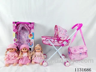 14" Doll with English IC, Iron Cart, Bag