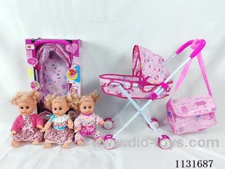 14" Doll with English IC, Iron Cart, Bag