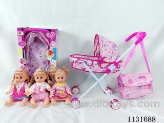 14" Doll with English IC, Iron Cart, Bag