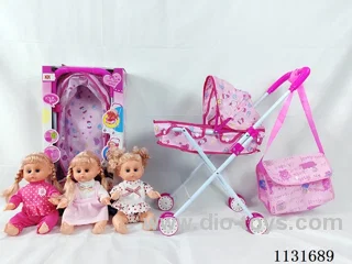 14" Doll with English IC, Iron Stroller, Bag