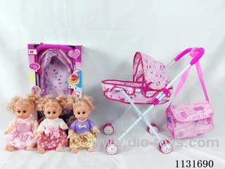 14" Doll with English IC, Iron Trolley, Bag