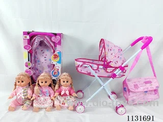 14" Doll with English IC, Iron Trolley, Bag