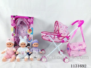 14" Doll with English IC, Iron Trolley, Bag
