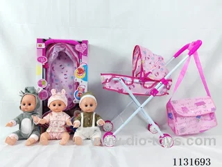 14" Doll with English IC, Iron Trolley, Bag