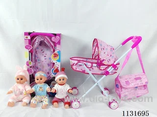 14" Doll with English IC, Iron Trolley, Bag