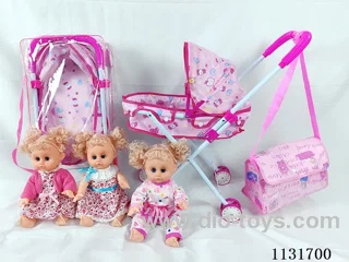 14 inch doll with English IC, iron trolley, bag
