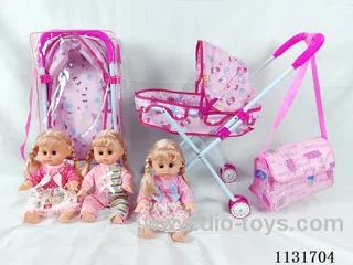 14 inch doll with English IC, iron trolley, bag
