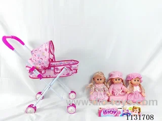 14" Doll with English IC, Iron Pushchair