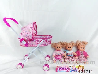 14 inch doll with English IC, iron push cart