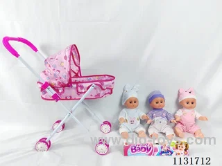14 inch doll with English IC, iron push cart