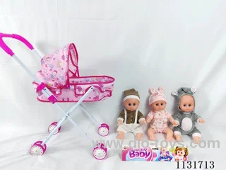 14 inch doll with English IC, iron push cart