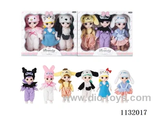 6" Solid 13 Jointed 3D Eye Dolls 3pcs