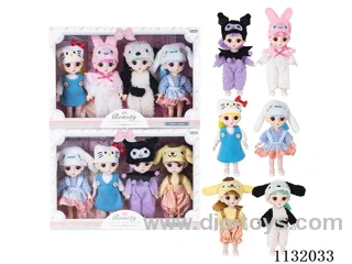 6" Solid 13 jointed 3D eye doll 4pcs.