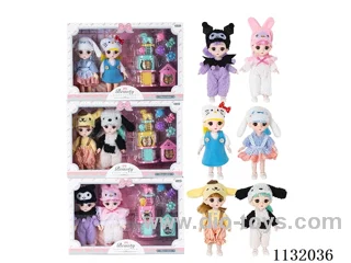 6" Solid 13 Articulated 3D Eye Doll w/ Accessories (2 pcs)
