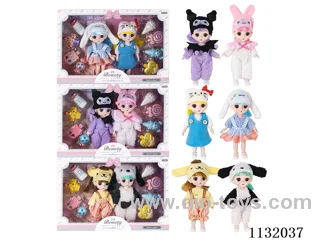 6" Solid 13 Articulated 3D Eye Doll w/ Accessories (2pcs)
