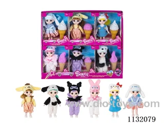 6" Solid 13 Articulated 3D Eye Doll with Accessories 6pcs