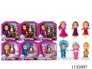 6.5" Solid 3D Eye Masha Bear Doll with Accessories