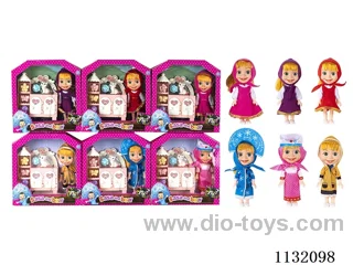 6.5" Solid 3D Eye Masha Bear Doll with Accessories
