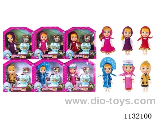 6.5" Solid 3D Eye Masha Bear Doll with Accessories