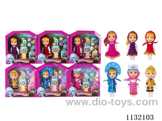 6.5" Solid 3D Eye Masha Bear Doll with Accessories