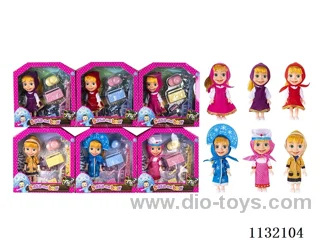 6.5" Solid 3D Eye Masha Bear Doll with Accessories