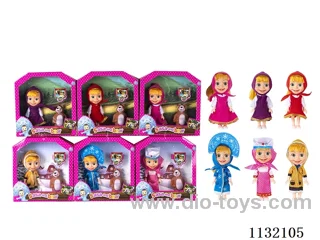 6.5" Solid 3D Eye Masha Bear Doll with Accessories