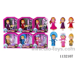 6.5" Solid 3D Eye Masha Bear Doll with Accessories