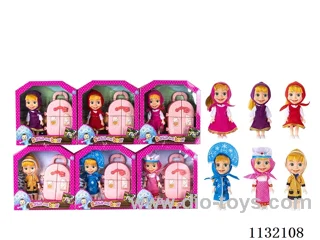 6.5" Solid 3D Eye Masha Bear Doll with Accessories
