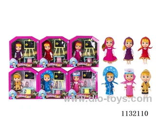 6.5" Solid 3D Eye Masha Bear Doll with Accessories