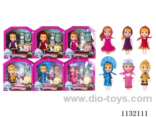 6.5" Solid 3D Eye Masha Bear Doll with Accessories