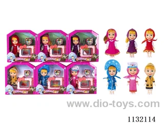 6.5" Solid 3D Eye Masha Bear Doll with Accessories