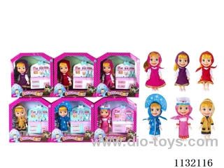 6.5" Solid 3D Eye Masha Bear Doll with Accessories