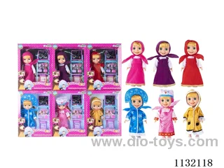 10" Full Body Vinyl 3D Eyes Masha Bear Doll with Masha Theme Song Music with Accessories