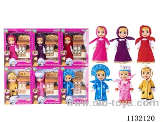 10" Full Body Vinyl 3D Eyes Masha Bear Doll with Martha's Theme Song Music and Accessories