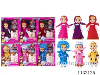 10" Full Body Vinyl 3D Eyes Masha Bear Doll with Martha's Theme Song Music and Accessories