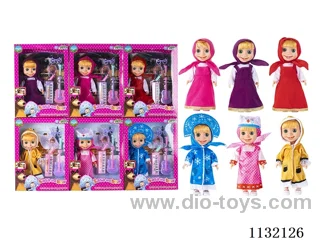 10" Full Body Vinyl 3D Eyes Masha Bear Doll with Martha's Theme Song Music and Accessories