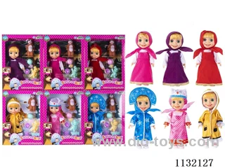 10" Full Body Vinyl 3D Eyes Masha Bear Doll with Martha's Theme Song Music with Accessories