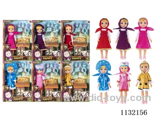 14" Vinyl Hands 3D Eyes Masha Bear Doll with Martha's Theme Song Music with Accessories