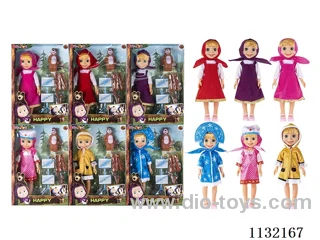 14" Vinyl Hands 3D Eyes Masha Bear Doll with Martha's Theme Song Music with Accessories