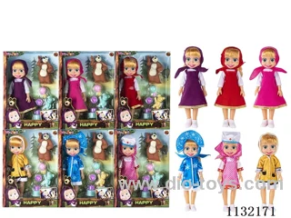 14" Empty Body Masha Bear Doll with Masha's Theme Song Music and Accessories