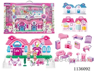 Battery operated villa with Barbie, Furniture enclosure (six lights, colourful, music)