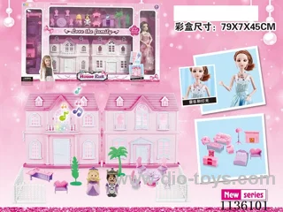 Simulation light music villa with Prince and Princess with 11 inch music Barbie, fence furniture