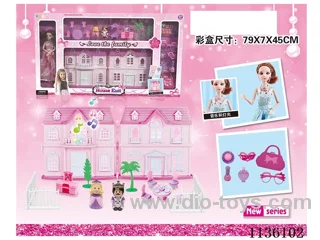 Simulation lighting music villa with prince and princess with 11 inch music Barbie, fence furniture. Accessories